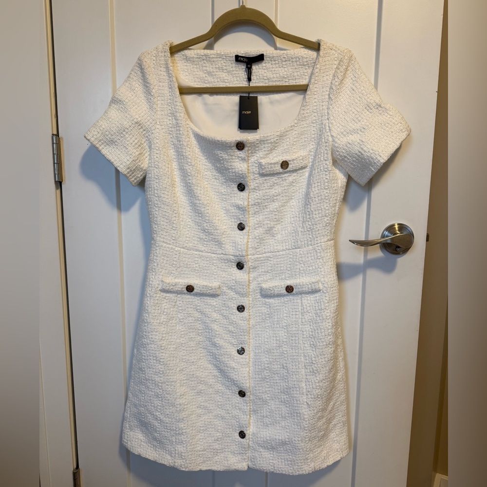 Maje White Textured Mini Dress